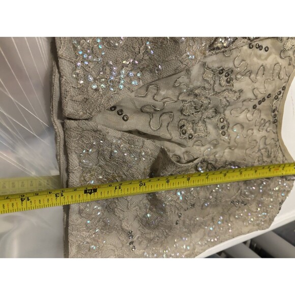 Vtg 60s Lace Shrug Vest Bolero Sz S Gray Sequence Embroidery Romantic Art Deco - Picture 3 of 16